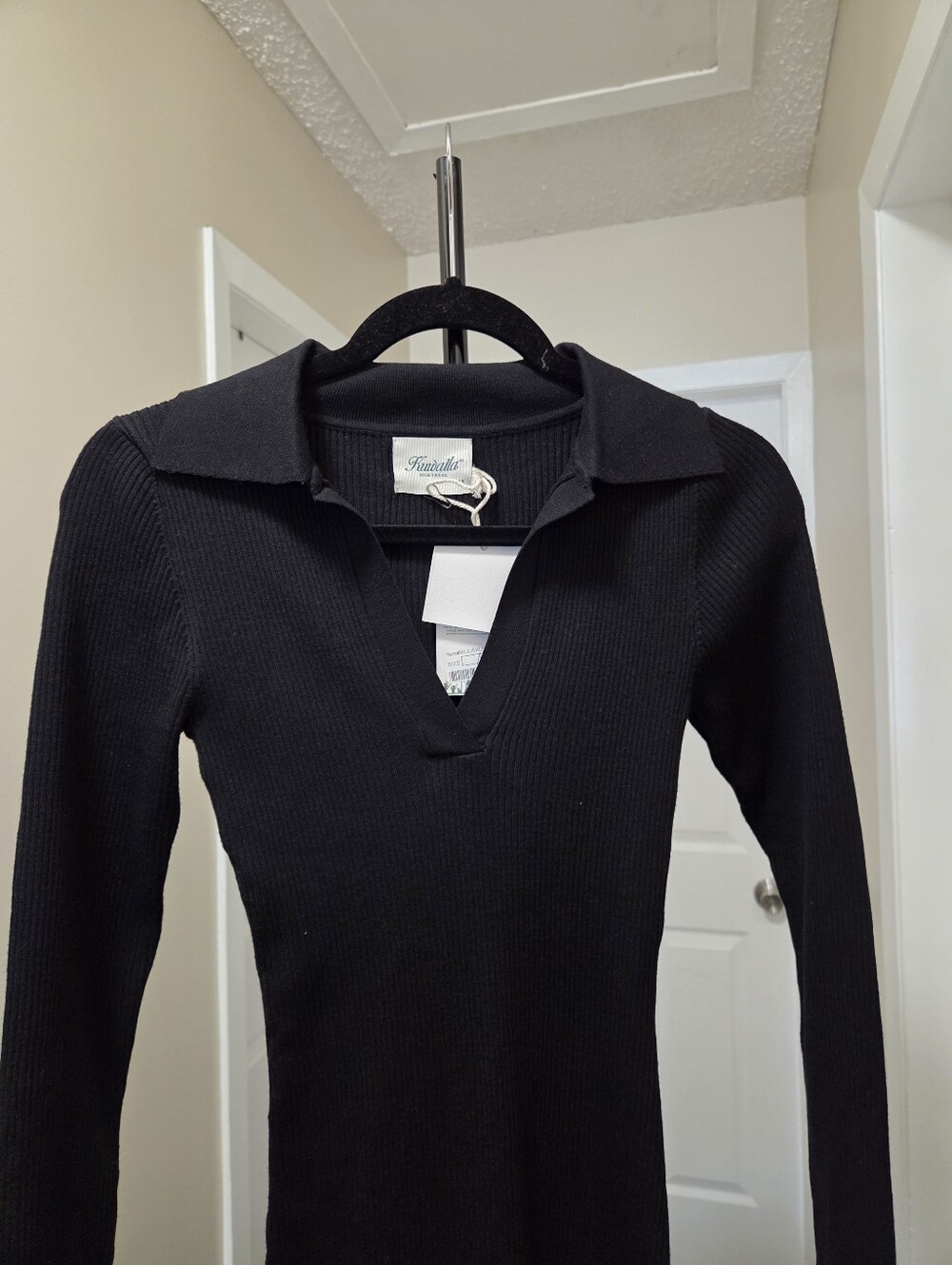 NWT Kuwalla Black Ribbed Collared Midi Dress Long Sleeve Stretch Viscose Blend - Picture 8 of 12